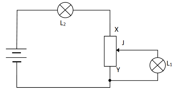 DC Circuit with 2 Lamps and 1 rheostat 